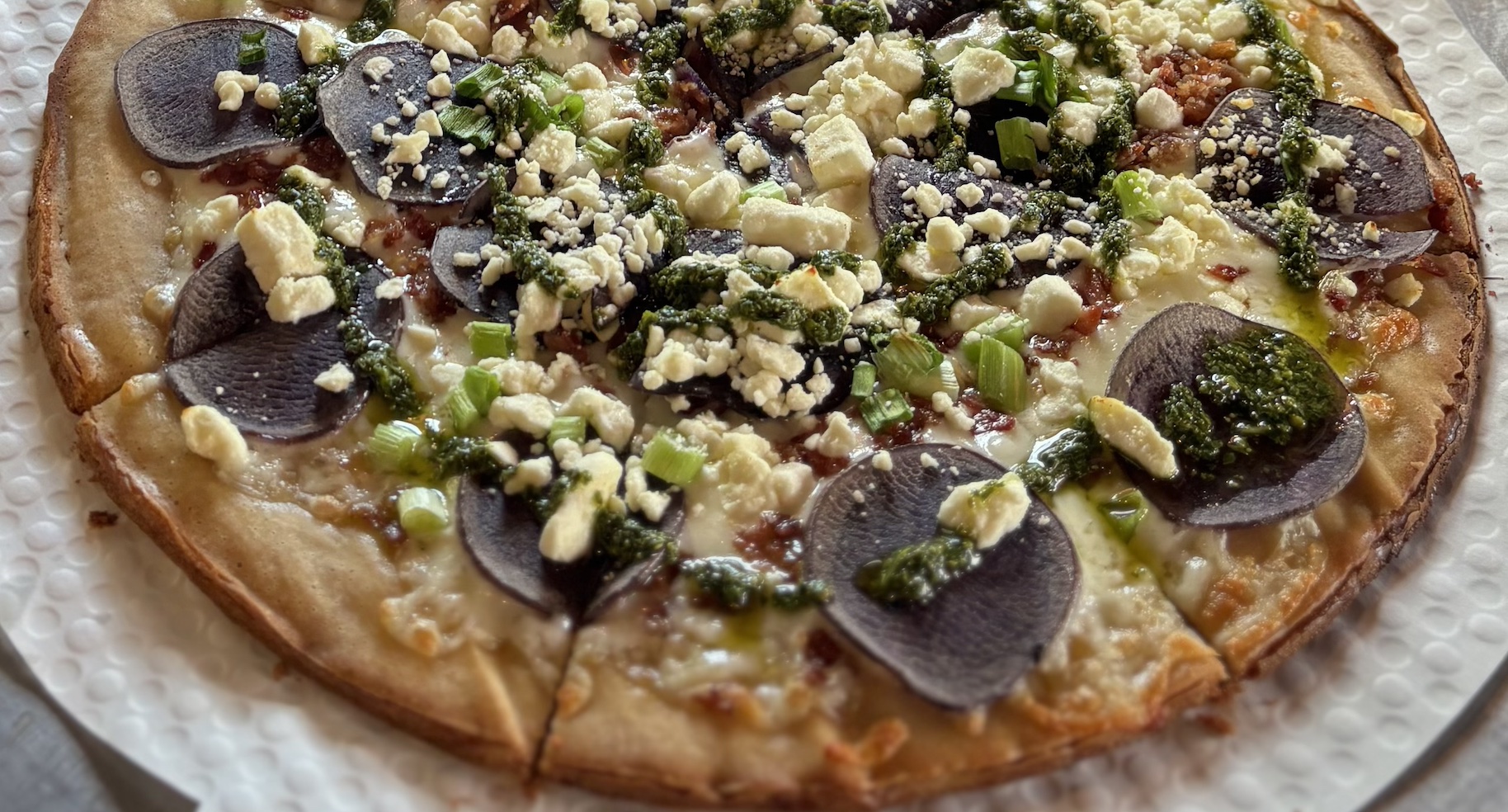 Gluten-free purple potato pizza from E&D Pizzeria in Avon