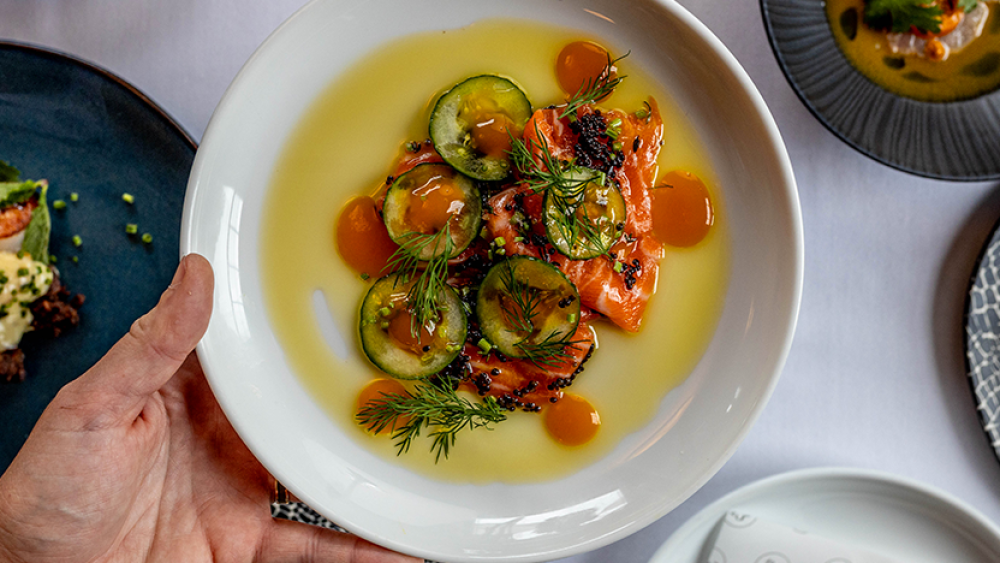 A dish of seafood and vegetables at The Essex in Old Saybrook, CT