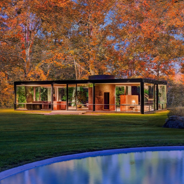 Glass House during Fall